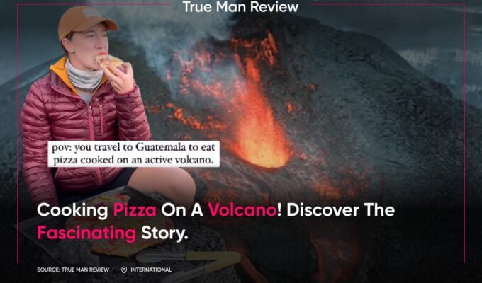 Woman cooks pizza on volcanic mountain, guatemalan adventure, volcano cooking